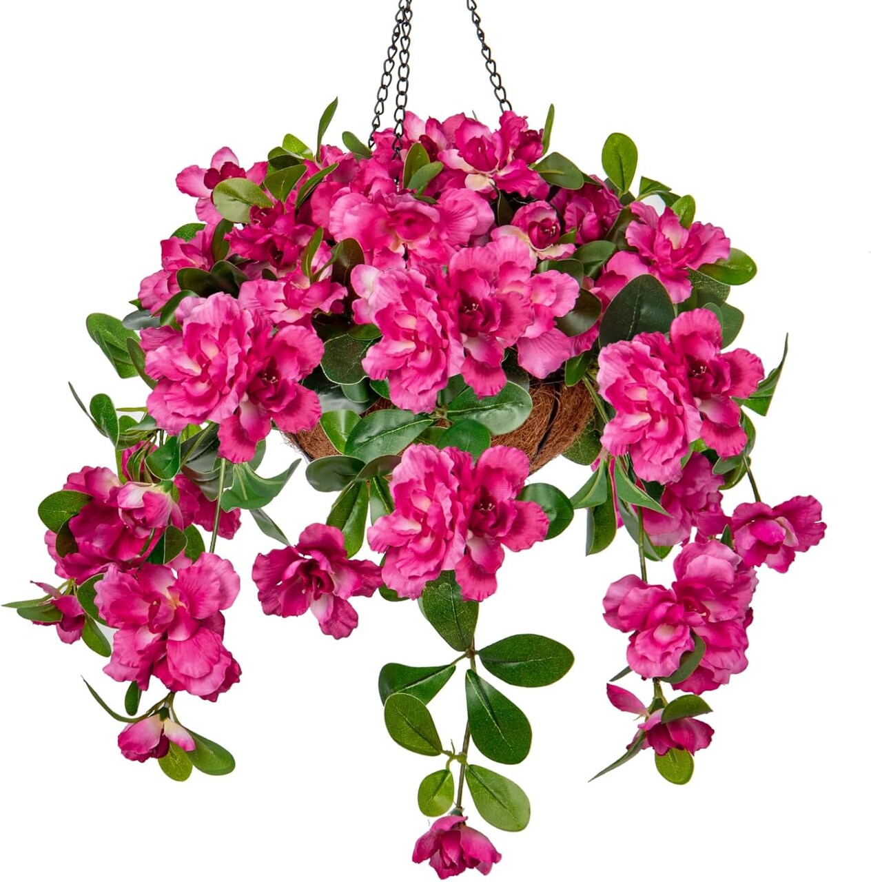 Fake Hanging Flowers with Basket – Artificial Bougainvillea Silk Plants, Hot Pink Faux Flowers for Outdoor Front Porch, Patio, Garden, and Balcony Décor
